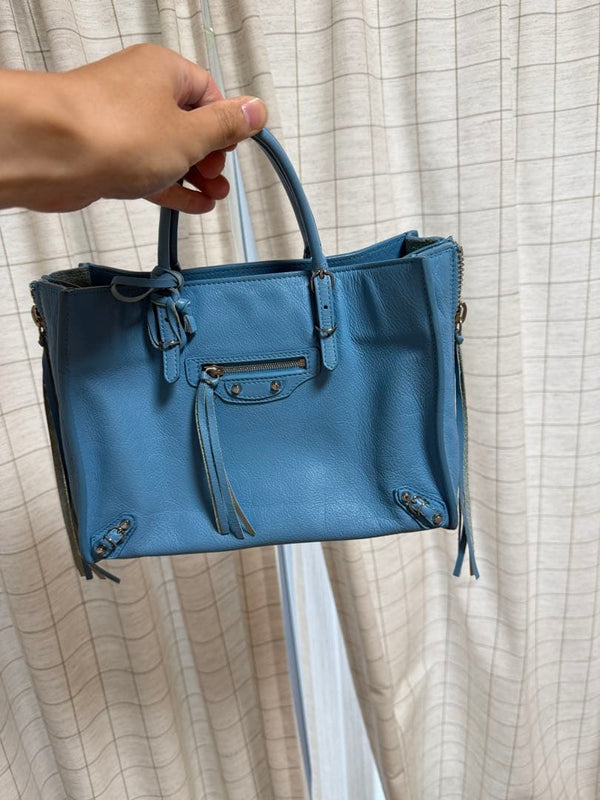 Paper Mini Bag Handbag Crossbody Light Blue Leather