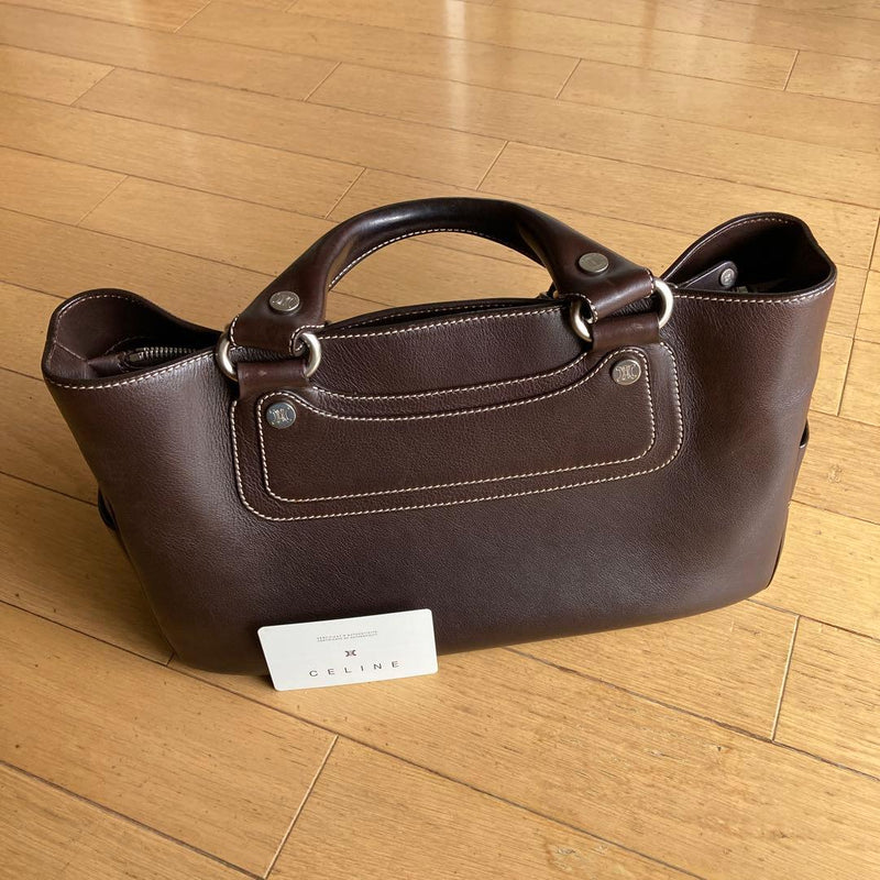 Celine Handbag Tote Shoulder Bag Leather Brown Womens