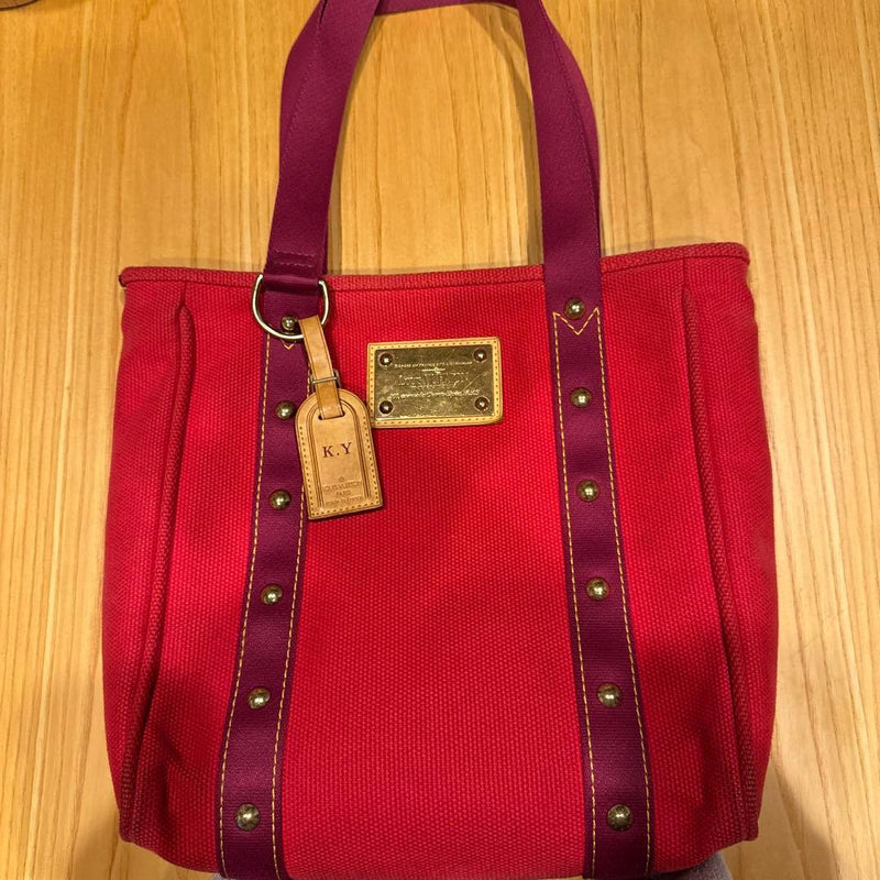Antigua Cabas Pm SP1005 Handbag Tote Canvas Red Gold Hardware