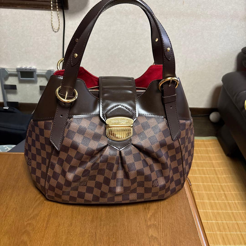 Louis Vuitton Handbag Brown Checkered Pattern Double Handle Gold Hardware