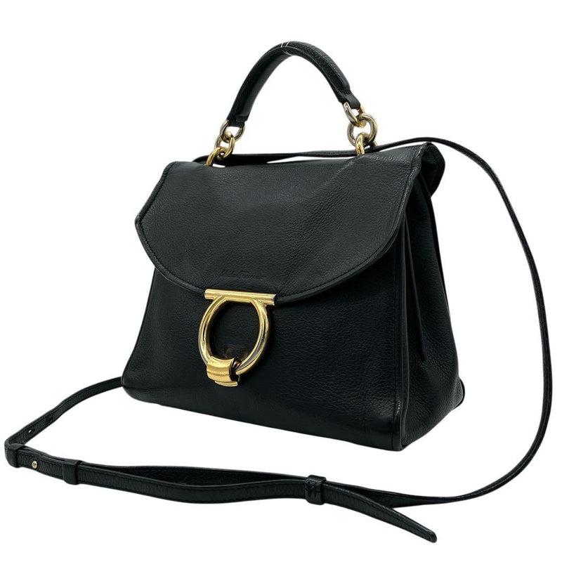Margot Handbag Shoulder Bag Black Leather Gancini Hardware