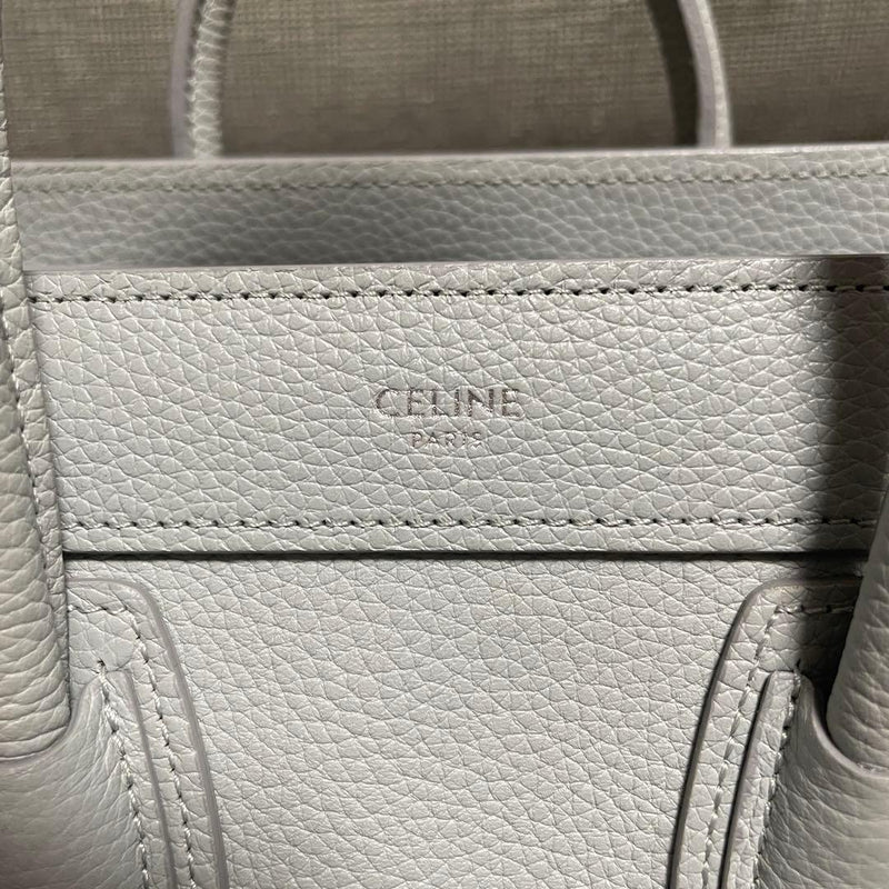 Celine Luggage Nano Handbag Drummed Calfskin Mineral Blue Shoulder Bag