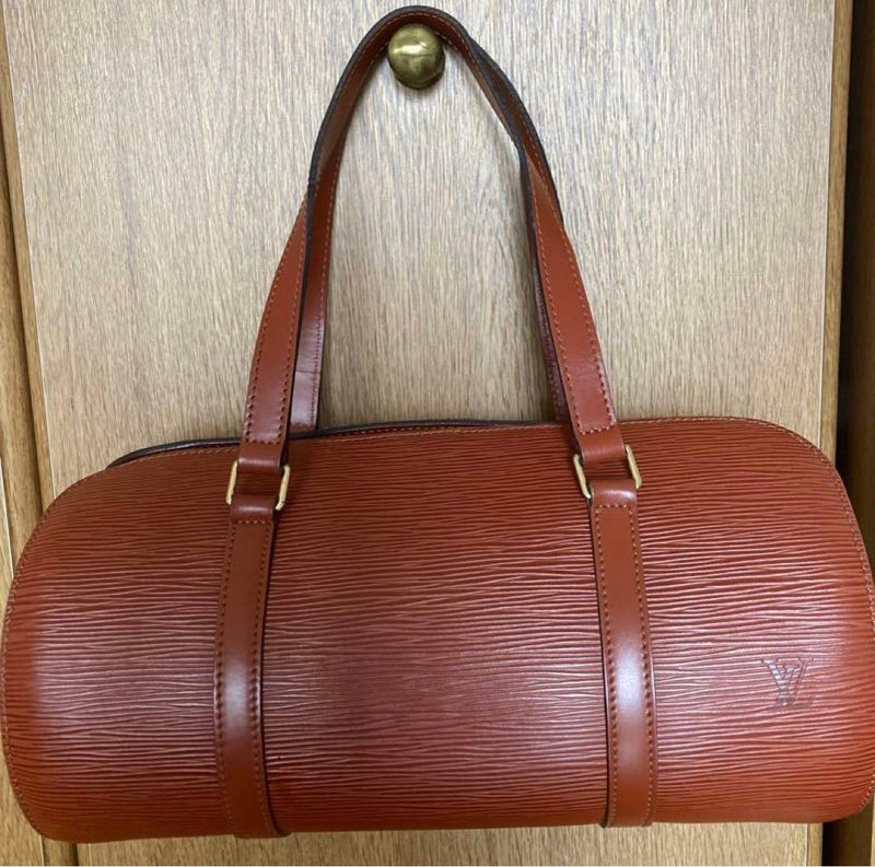 Epi Leather Handbag Brown Cylindrical Zipper Closure