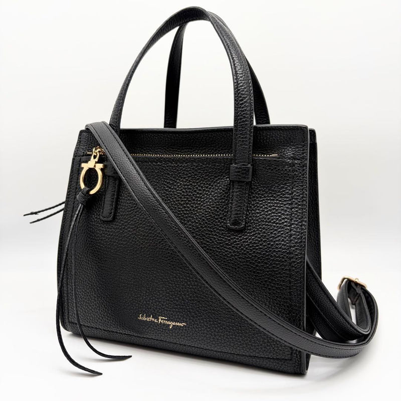 Amy 21F478 714074 2WAY Bag Grained Leather Black Gold
