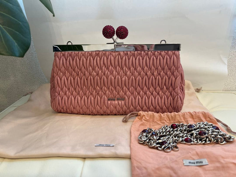 Miu Miu Gamt Cherry Shoulder Bag Clutch Pink Leather