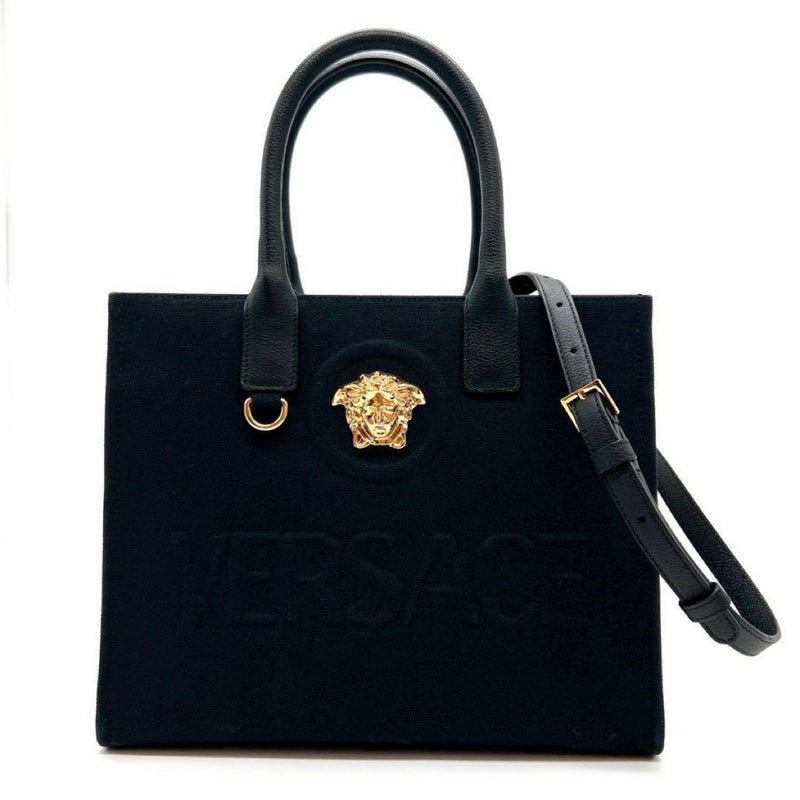 Versace Medusa 2WAY Handbag Shoulder Bag Black Canvas Leather