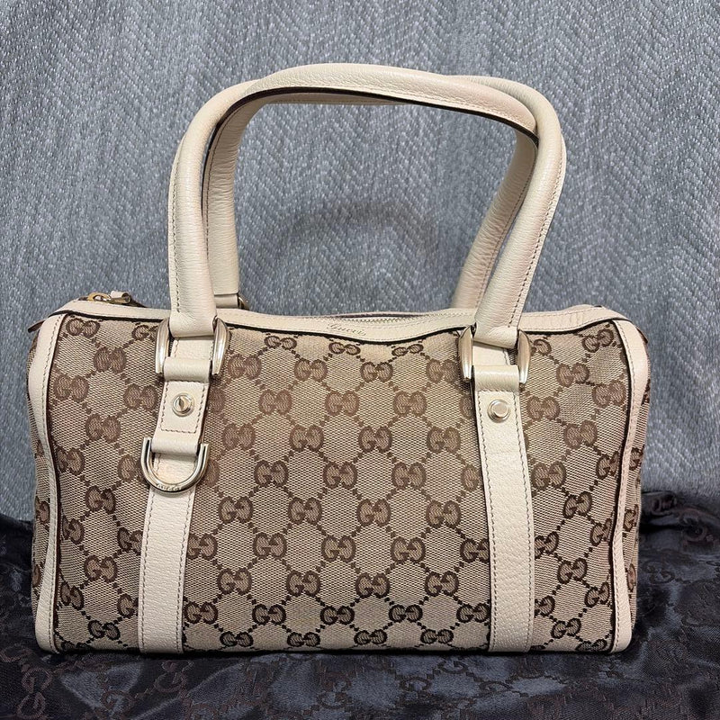 Gucci Mini Boston 130942 Handbag Canvas Leather Tote Shoulder Bag