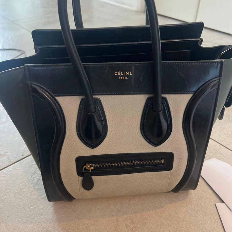 Celine Tote Bag Handbag Black Leather