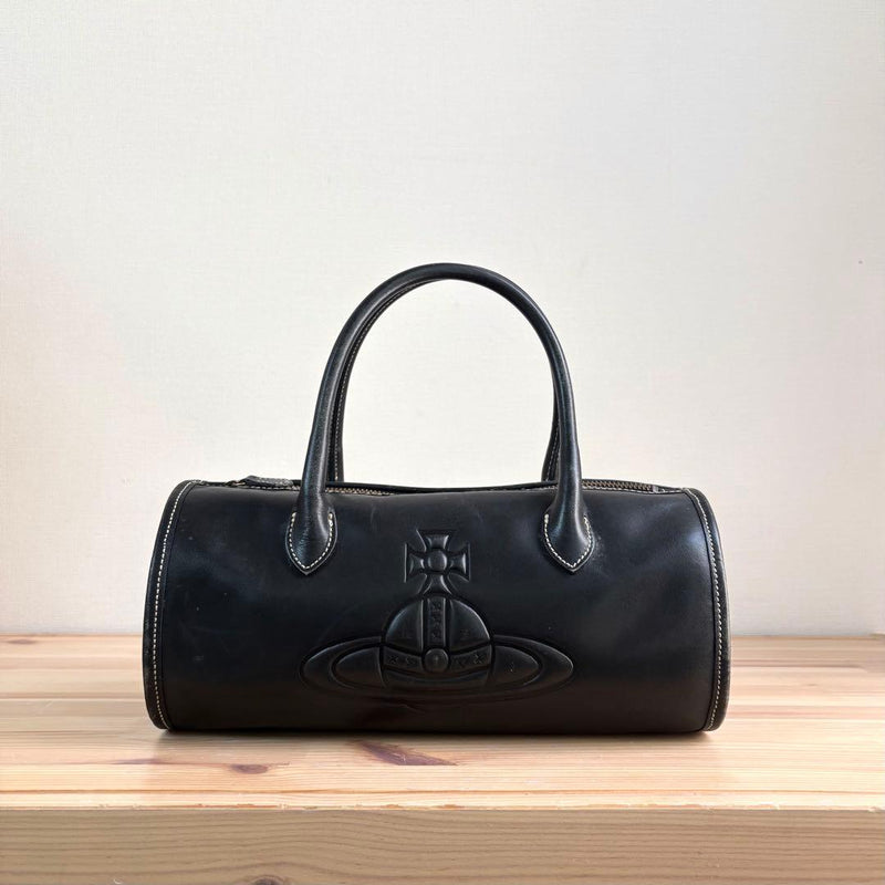 Drum Bag Handbag Black Leather