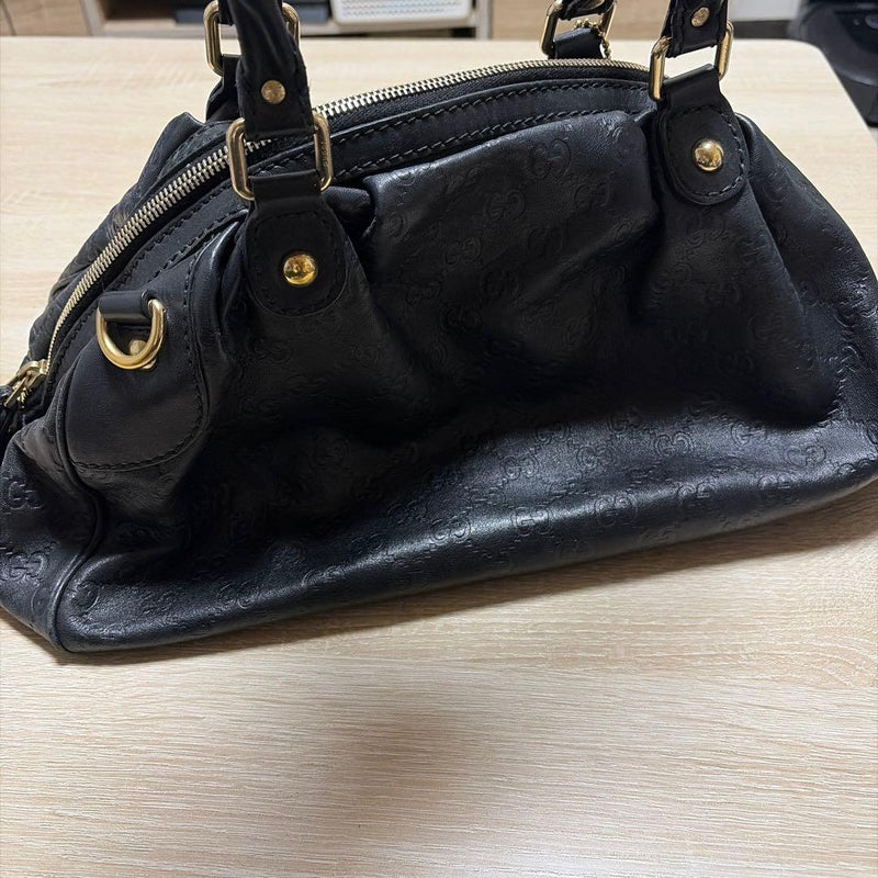 Gucci Shima Line Shoulder Bag Black Leather Handbag