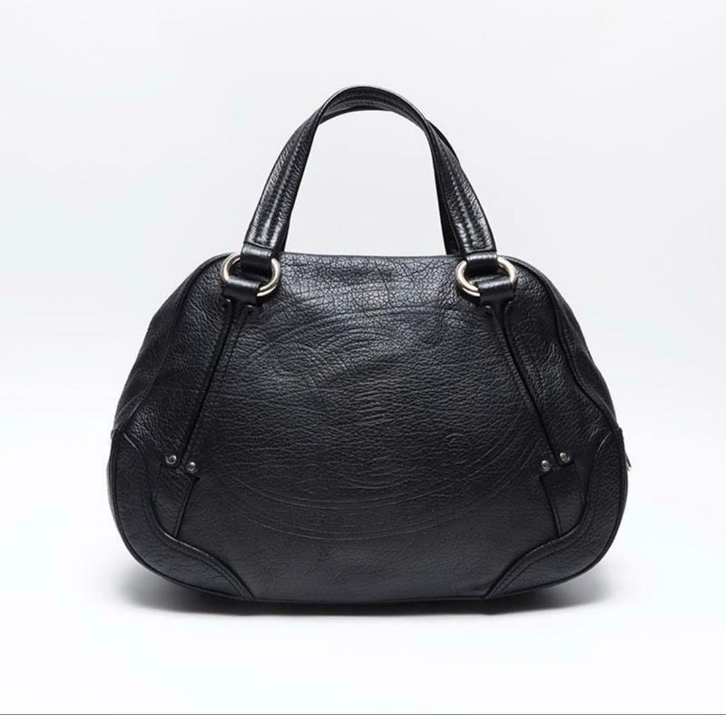 Celine Triomphe Boston Bag Leather Handbag Black Double Handle Top Zipper