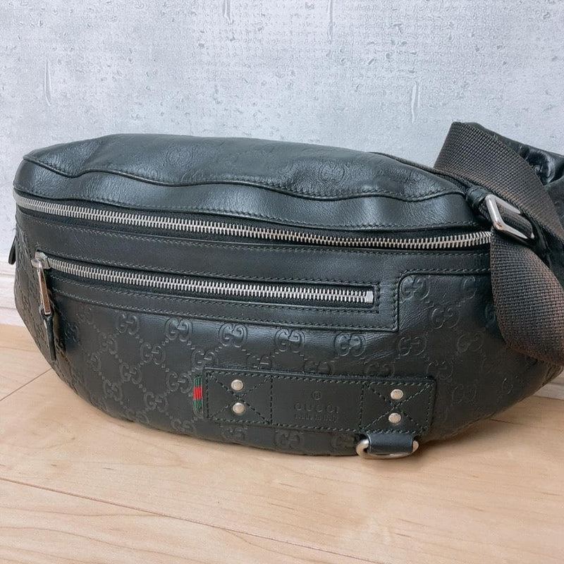 Gucci Guccissima 246409 Body Bag Leather Sherry Line Black Green Red