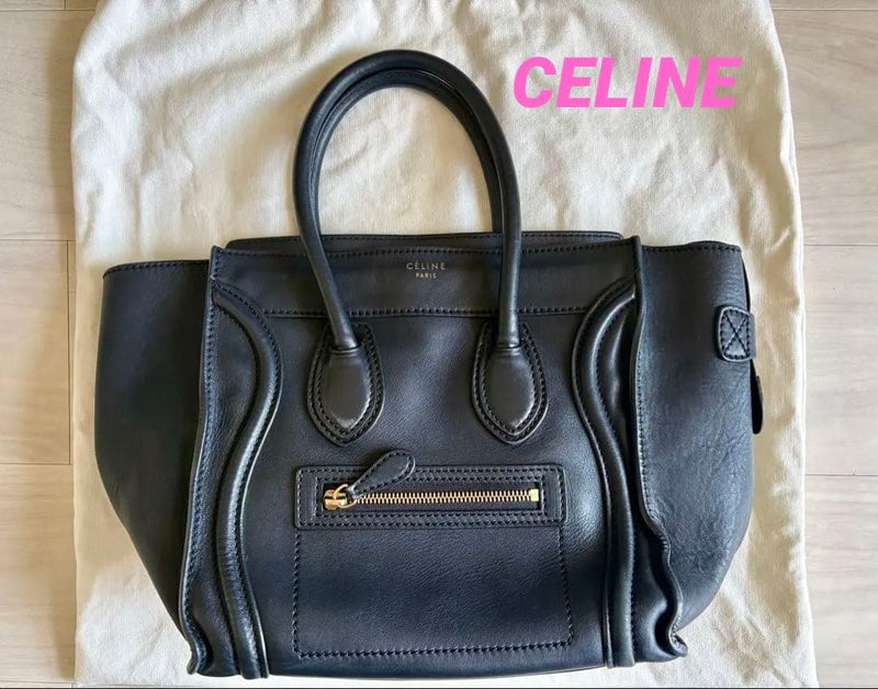Celine Luggage Medium Shopper Handbag Leather Black Tote Bag