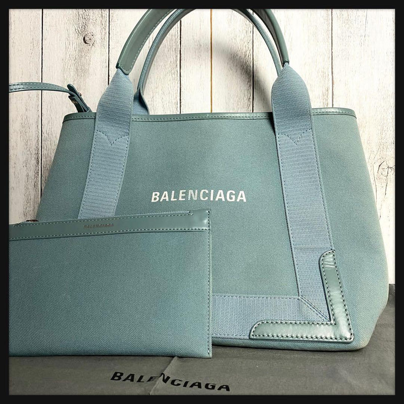 Balenciaga Navy Cabas S Tote Bag Canvas Leather Blue Light Blue