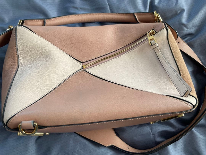 Loewe Puzzle Small Bag Crossbody Shoulder Bag Leather Pink White Gold Hardware