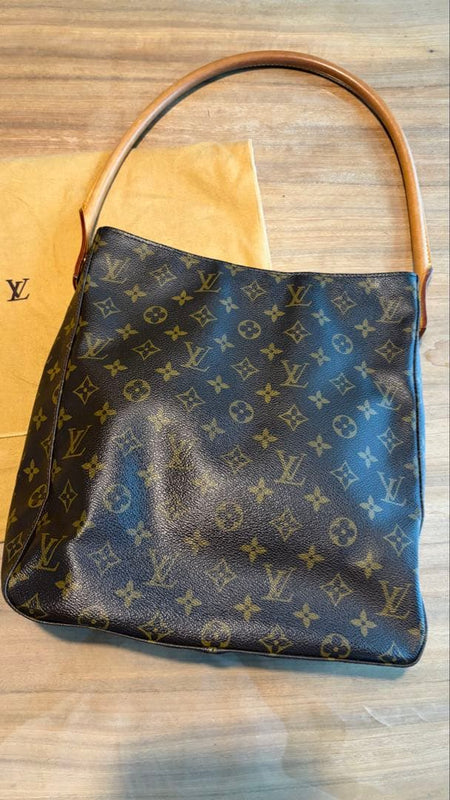Monogram Looping Shoulder Bag Handbag Canvas Natural Leather