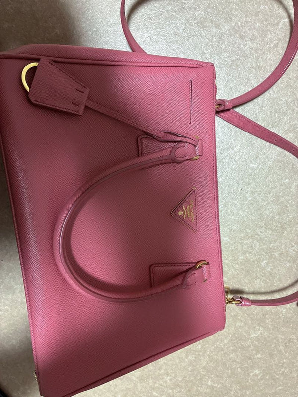 Prada Saffiano 2-Way Handbag Shoulder Bag Pink Leather Gold Hardware