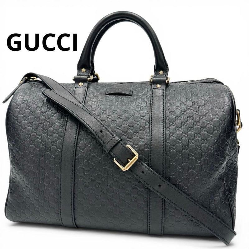 Micro Guccissima Mini Boston Bag Handbag Leather Black 2-Way