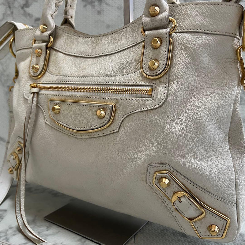 Balenciaga Classic Edge City 390149 Handbag Shoulder Bag Leather White Gold