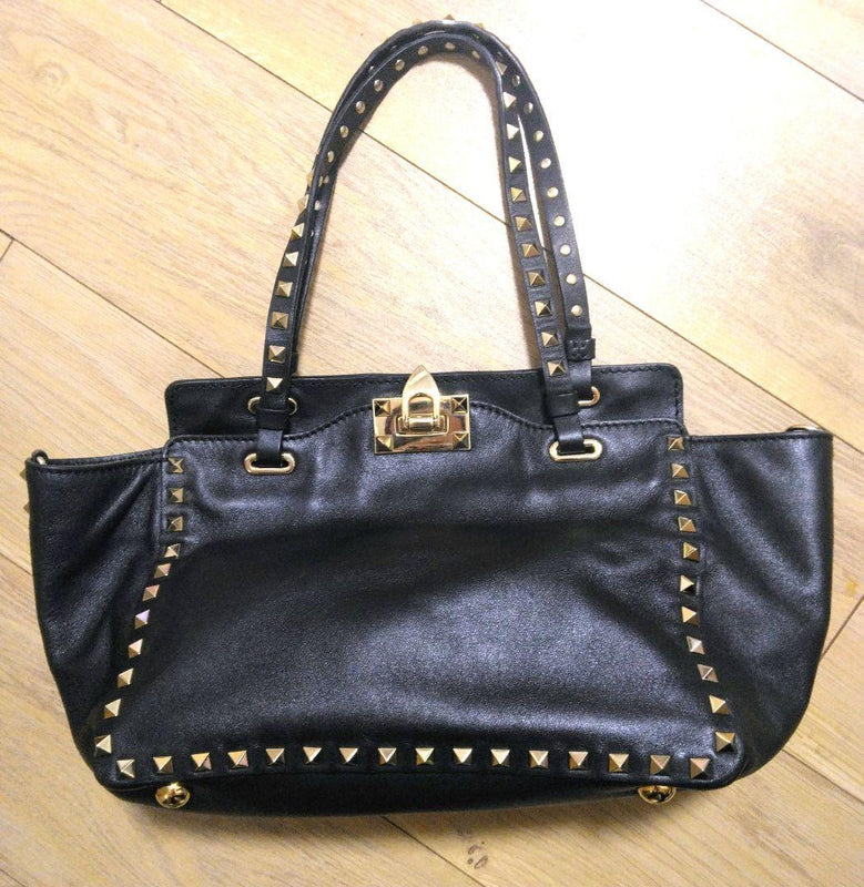 Valentino Rockstud 2-Way Shoulder Bag Handbag Cowhide Leather Black