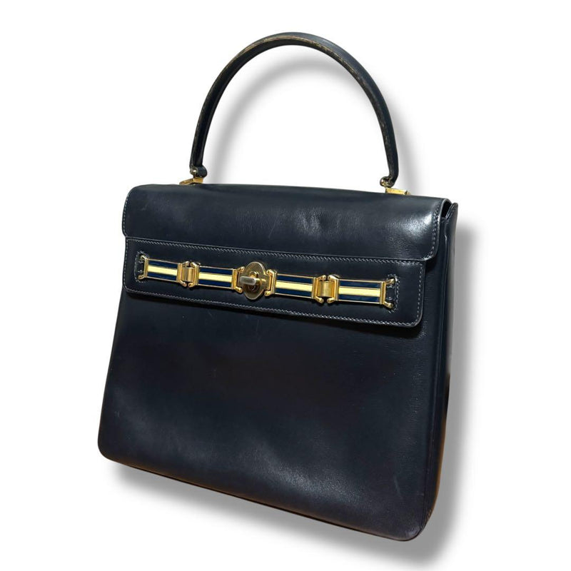 Gucci 60s Turn Lock Handbag Box Calf Leather Gold Hardware