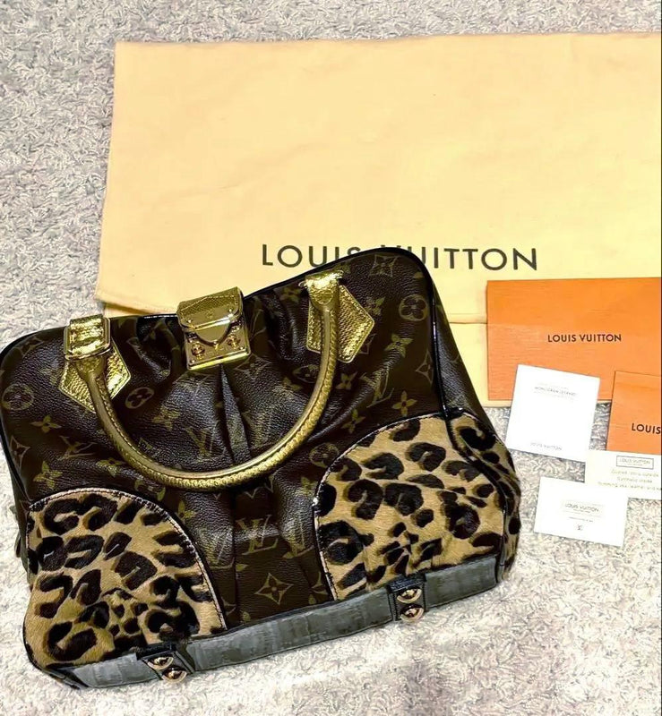 Louis Vuitton Monogram Leopard Adele Handbag Pony Hair Canvas Leather Gold