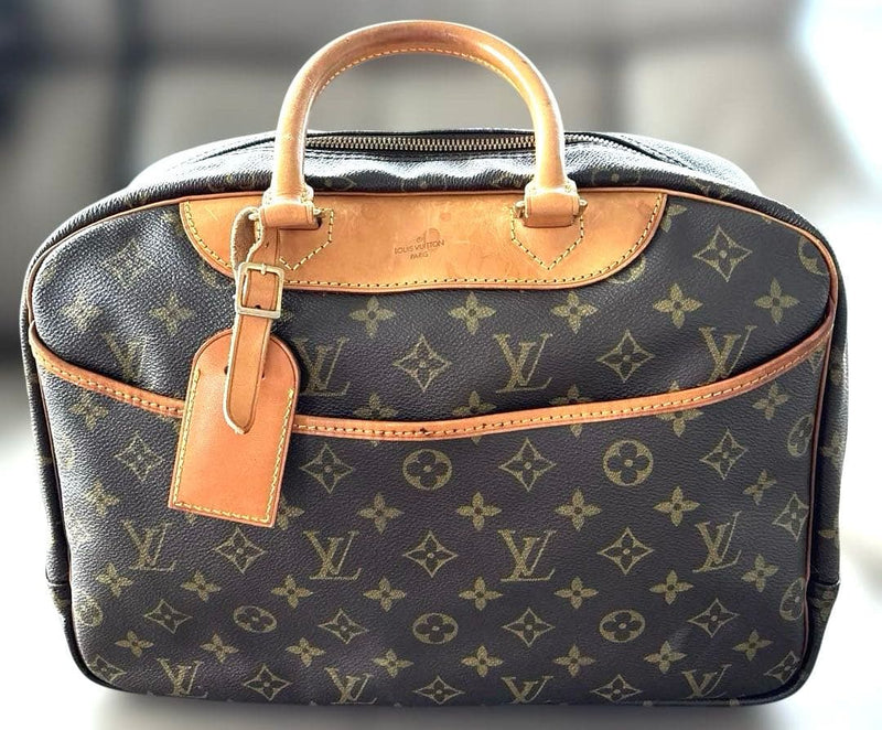 Monogram Handbag Leather Dark Brown Double Handles