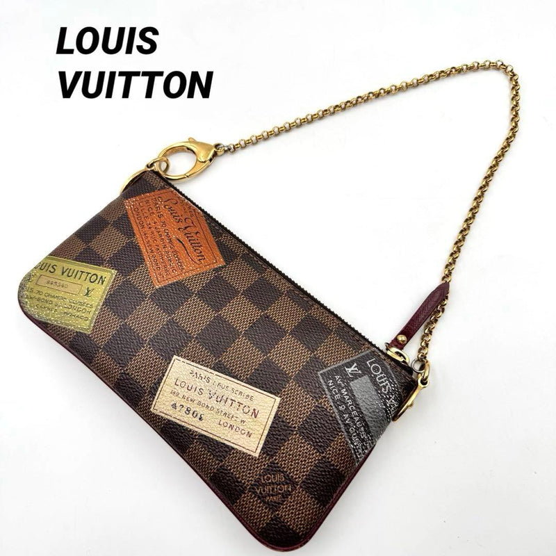 Louis Vuitton Pochette Mira Damier Mini Handbag Genuine Leather Brown Gold