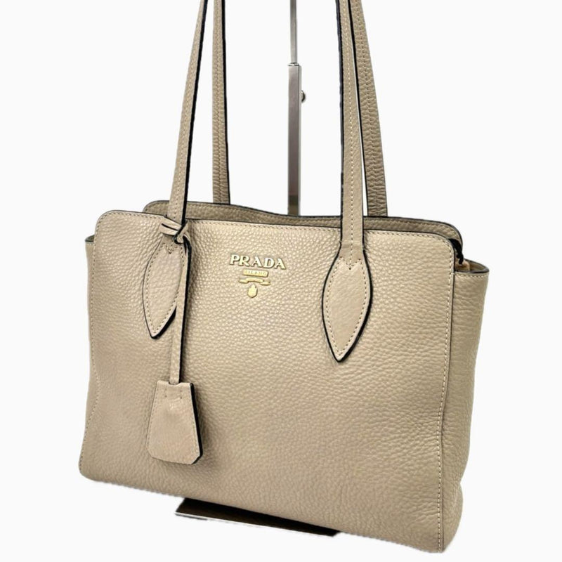 Prada Vitello Phenix 1BG112 Shoulder Bag Beige Ivory Grained Leather