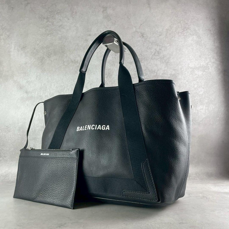 Balenciaga Navy Cabas Tote Bag Grained Leather Black Handbag