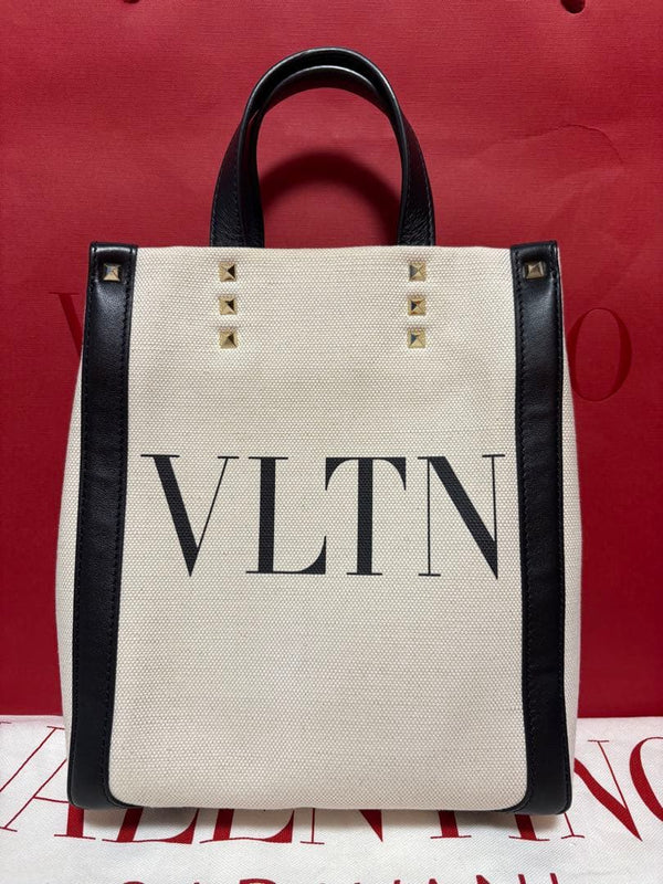 Mini Tote Bag Canvas Cowhide Black White Handbag Shoulder