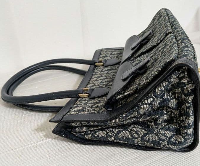 Double Pocket Handbag Tote Shoulder Bag Black Leather