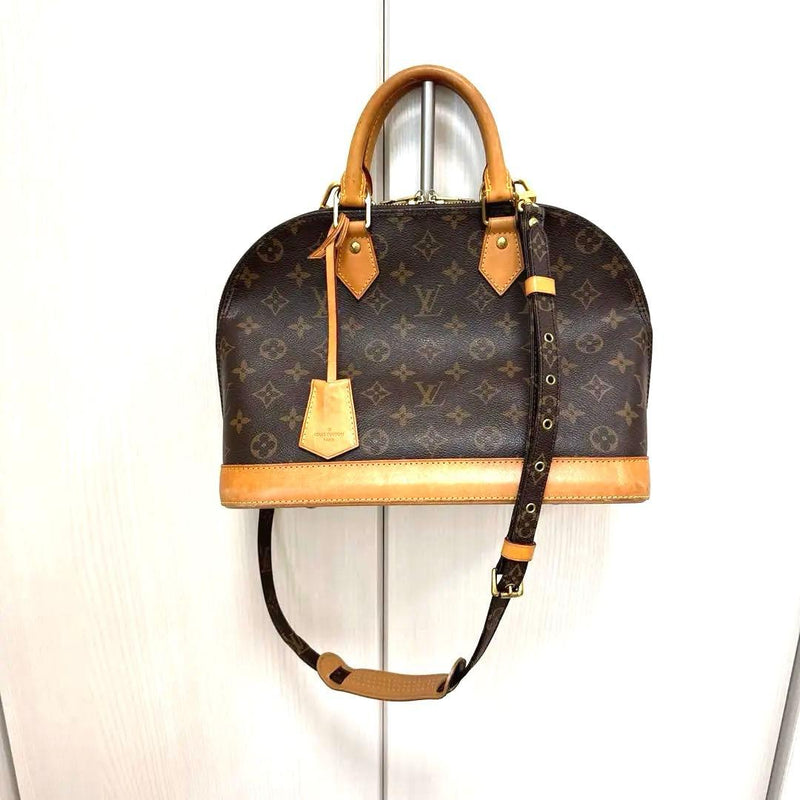 Louis Vuitton Alma Pm Monogram Handbag Shoulder Bag Brown Leather Gold Hardware