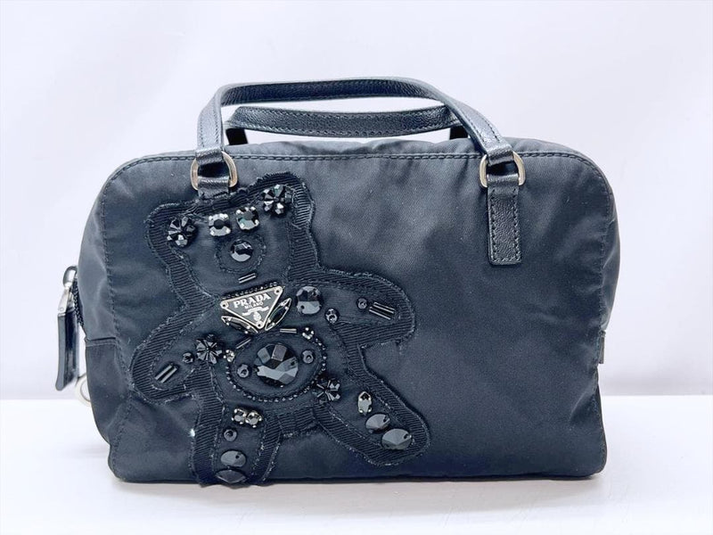Bijoux Bear BN1134 Mini Handbag Nylon Leather Black Silver