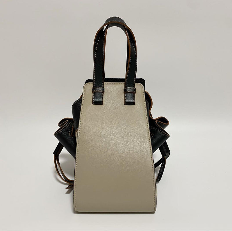 Loewe Hammock Drawstring Small 2way Hand Shoulder Bag Linen Canvas Beige Black