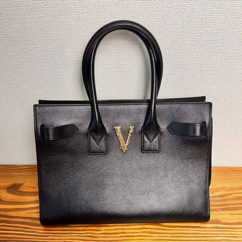 Handbag Shoulder Bag Black Leather Gold Hardware
