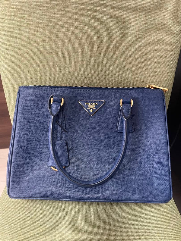 Galleria Tote Handbag Saffiano Leather Blue Double Zip Shoulder Bag
