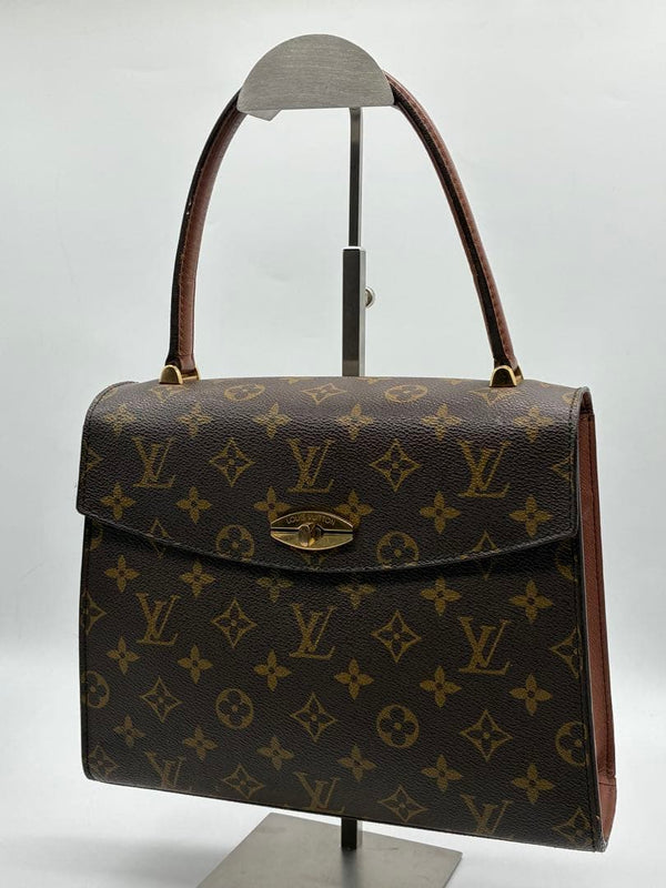 Monogram Malesherbes Handbag Canvas Leather Brown