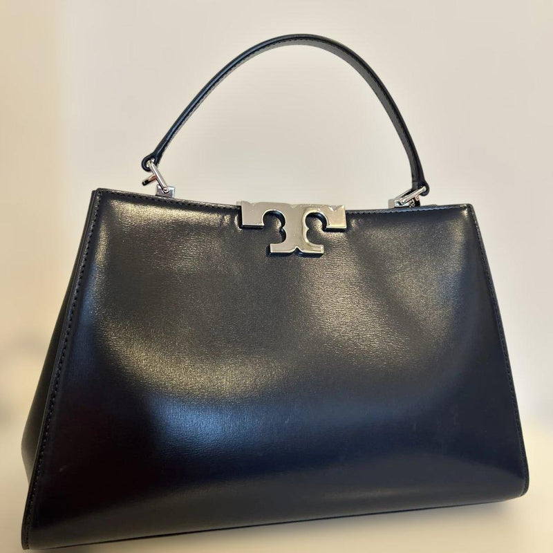 Eleanor Pebbled Satchel Bag Leather Navy Blue