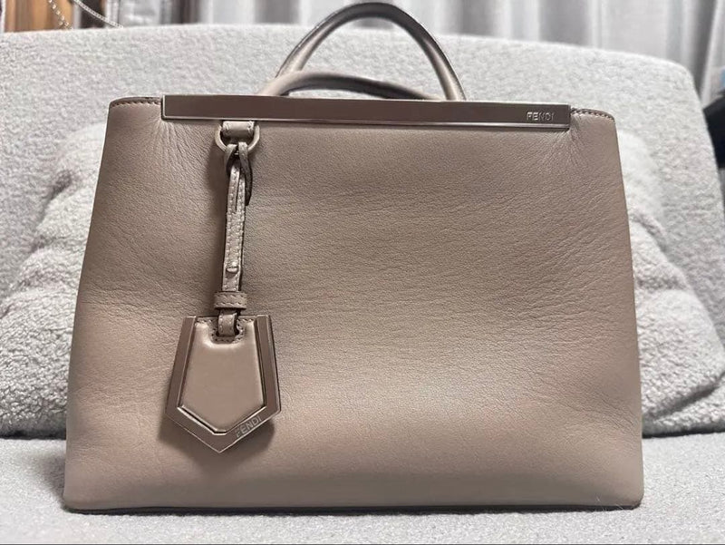 Fendi Petit Tojour 2-Way Handbag Shoulder Bag Dove Gray Leather