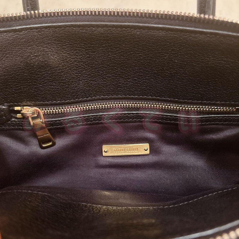 Miu Miu Quilted Shoulder Bag Denim Navy Blue Gold Zipper Hardware