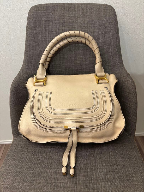 Marcie Shoulder Bag Grain Leather Ivory Beige Crossbody