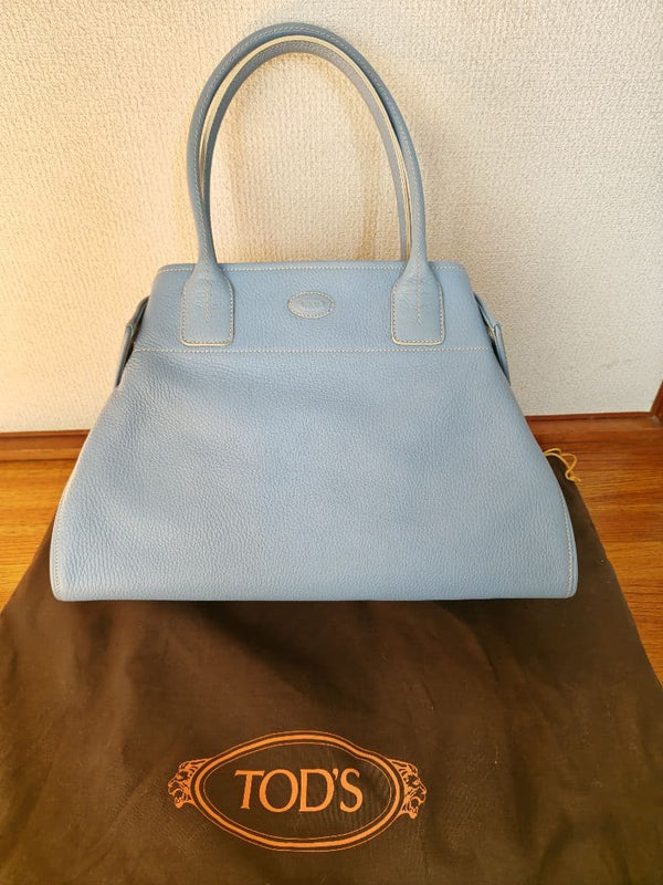 Tods Handbag Leather Light Blue With Storage Bag