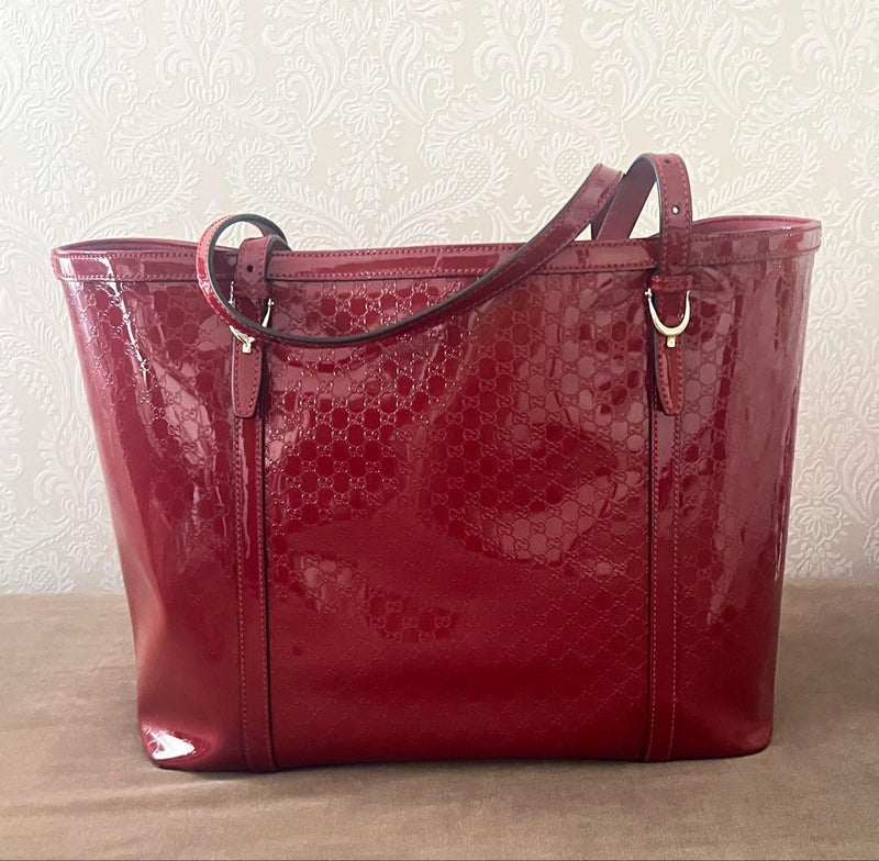 Enamel Red Logo Pattern Tote Shoulder Bag