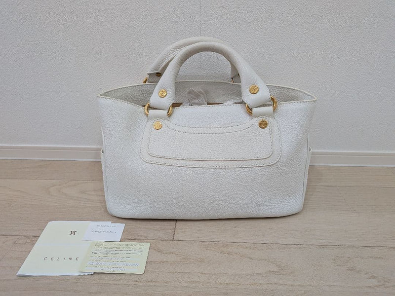 Celine Boogie Bag Tote Handbag Leather White Gold Hardware