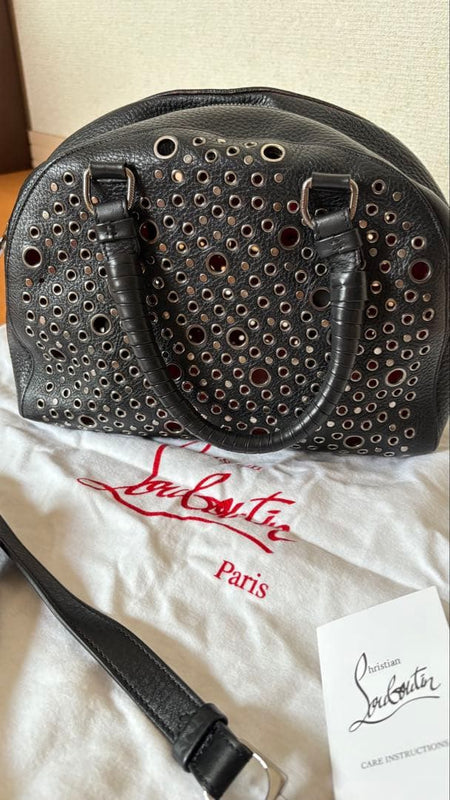 Studded Handbag Black Leather Detachable Shoulder Strap