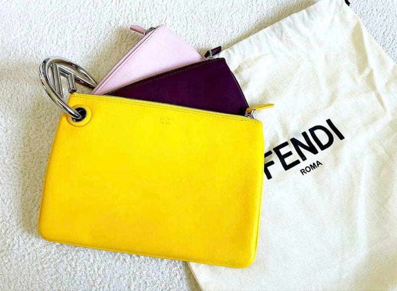 Fendi Triplet Clutch Bag Leather Yellow Pink Red