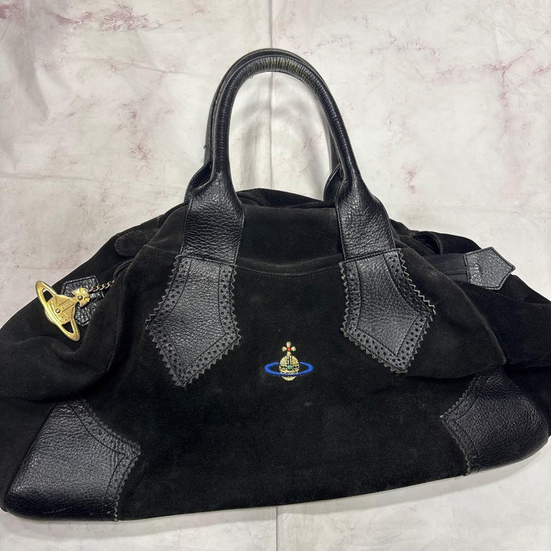 Broccialini Handbag Black Velvet Leather Orb Logo