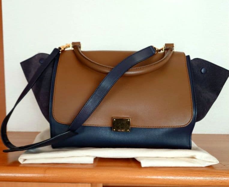 Celine Trapeze 2WAY Handbag Shoulder Bag Leather Suede Navy Brown