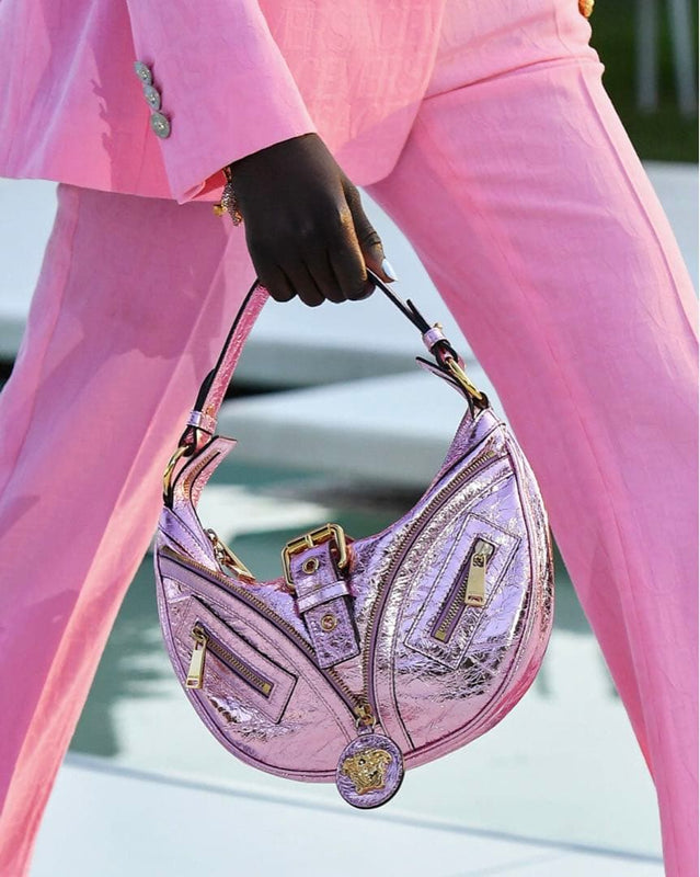 Versace Crossbody Shoulder Bag Handbag Lambskin Metallic Pink Leather